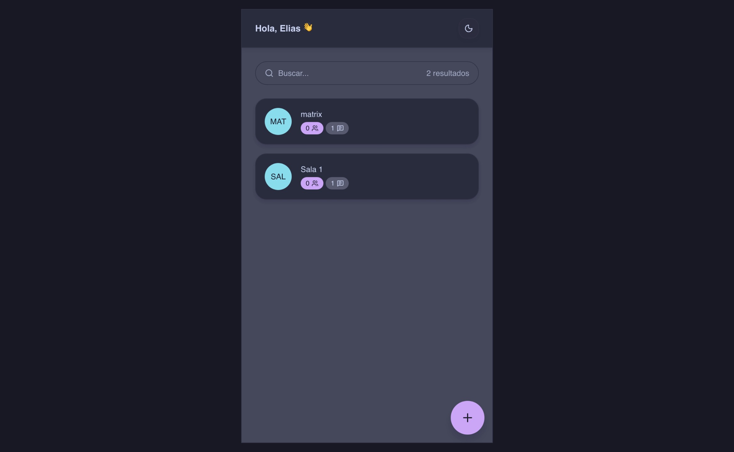 Hono Chat rooms screen